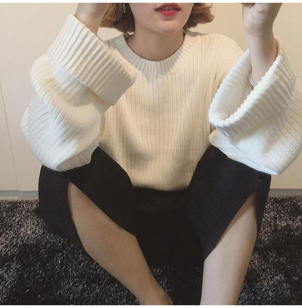 Pure Color Scoop Long Sleeves Loose Sweater