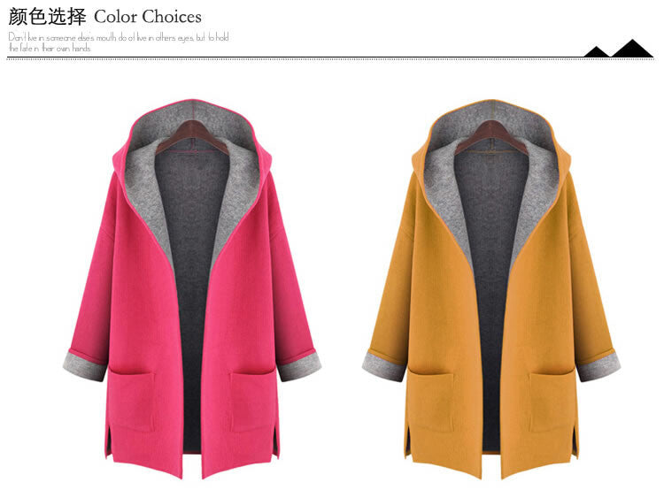 Hooded Long Sleeves Casual  Plus Size Mid-length Wool Coat