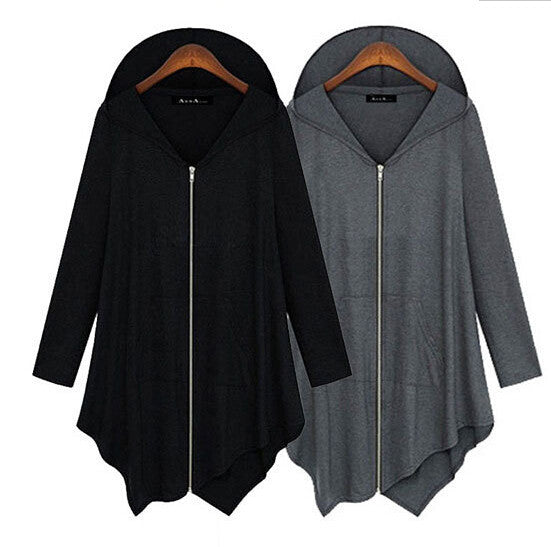 Zipper Asymmetric Large Cardigan Hooded Solid Color Hoodie - May Your Fashion - 4
