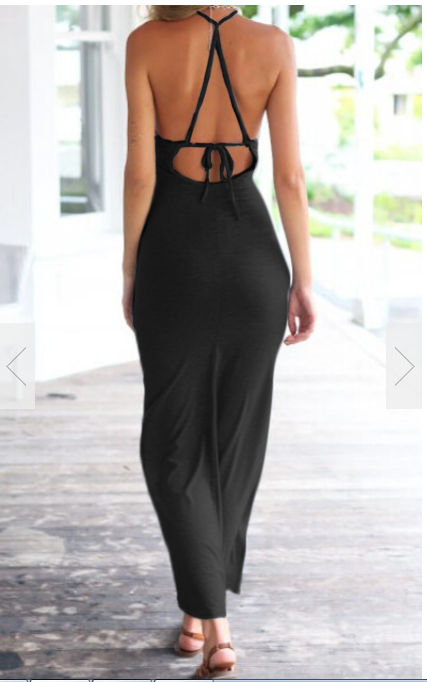 Spaghetti Strap Split Backless Solid Slim Beach Dress - May Your Fashion - 5