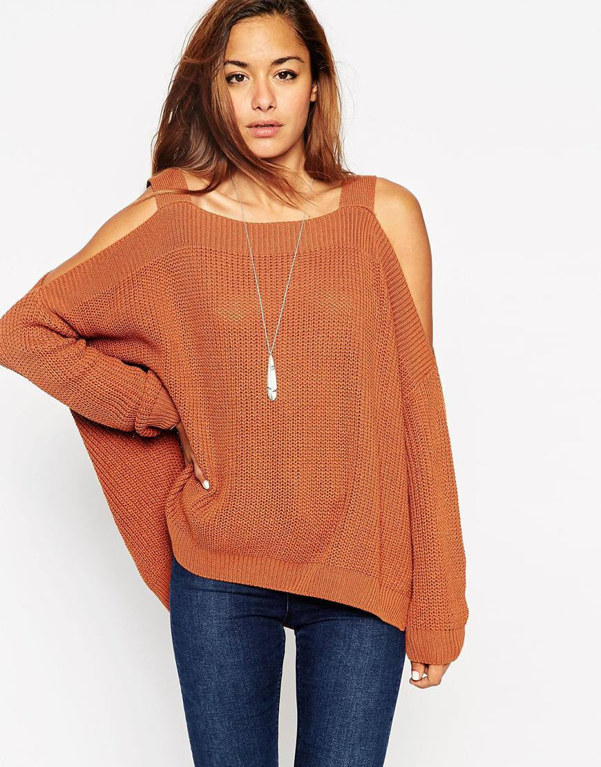 Fashion Sexy Dew Shoulder Irregular Loose Sweater