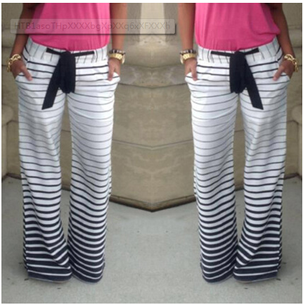 Drawstring Striped Wide Legs Casual Sport Pants