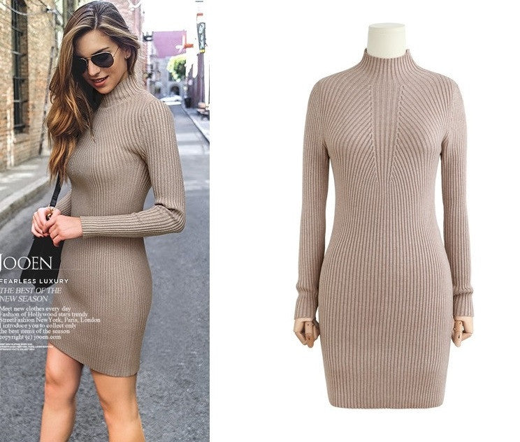 High Neck Bodycon Knitting Sweater Dress