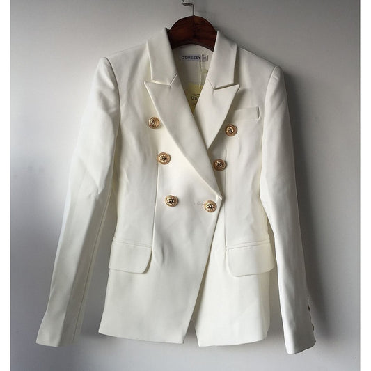 Fashion Designer Blazer Jacket Women's Double Breasted Metal Lion Buttons Blazer