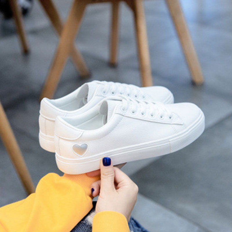 White Heart Lace-up Platform Sneakers