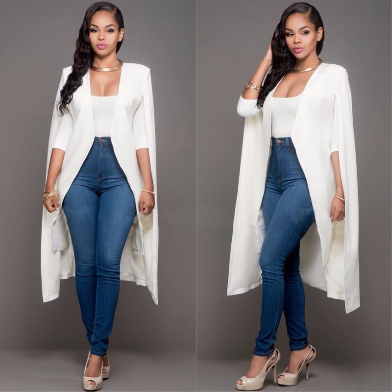 Women Cloak Cape Long Blazer Coat Fashion Personality Notched Neck Lapel Split Jacket Suits Workwear Blazer