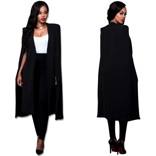 Women Cloak Cape Long Blazer Coat Fashion Personality Notched Neck Lapel Split Jacket Suits Workwear Blazer