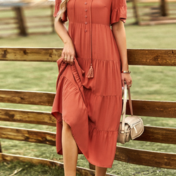 Slack and Casual V-neck Long Dress for Summer