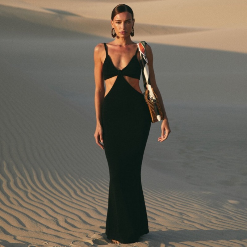 Sensual Exposed Back Strapless Floor Length Dress