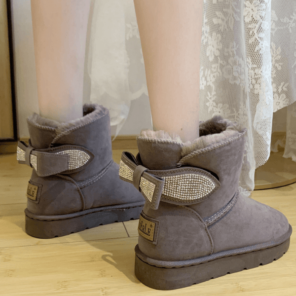 Rhinestone Flat Suede Like Uggs Ankle Boots