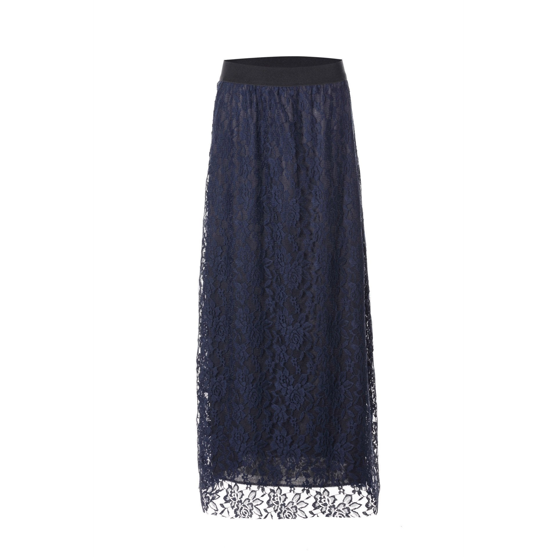Lace High Waist Pure Color Loose Long Skirt