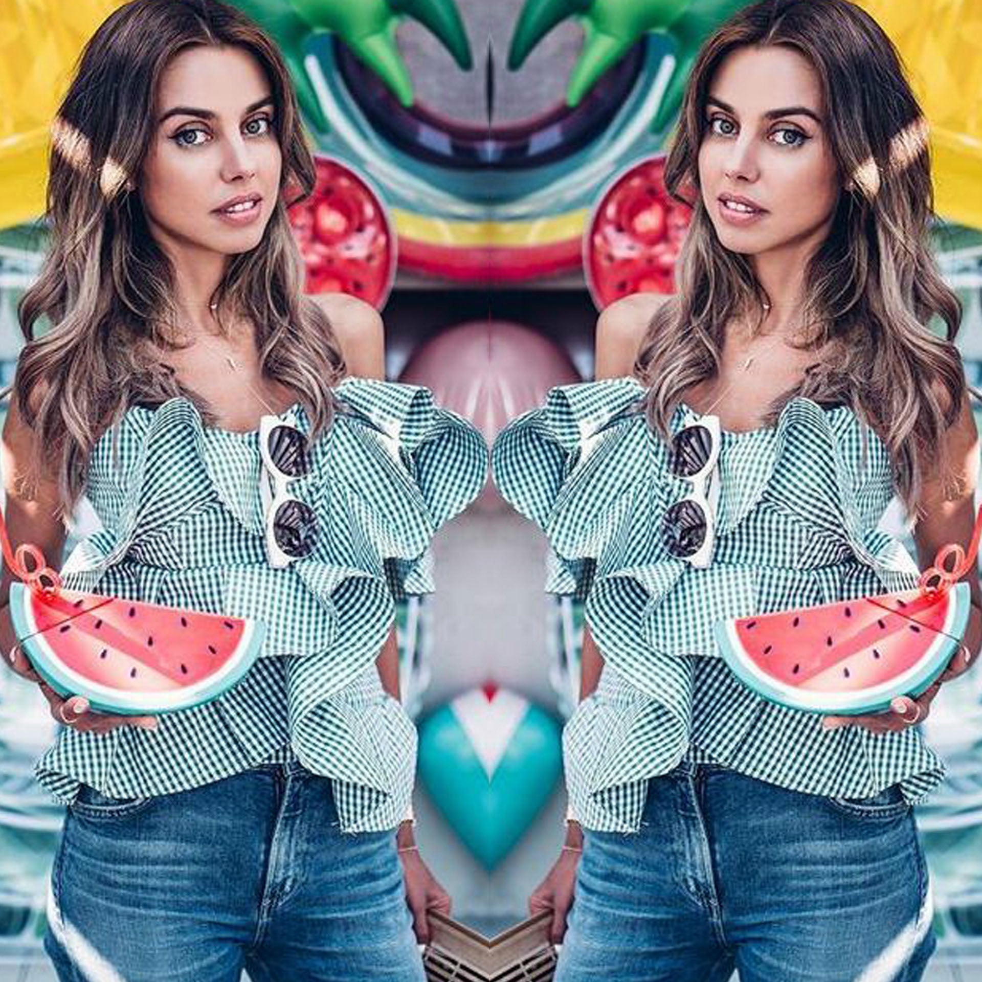 Plaid Ruffles One Shoulder Short Blouse