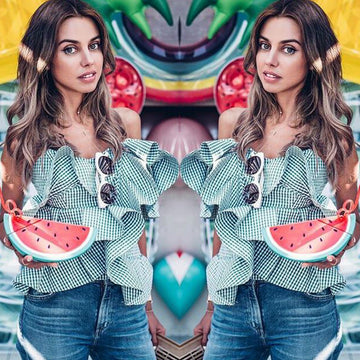 Plaid Ruffles One Shoulder Short Blouse