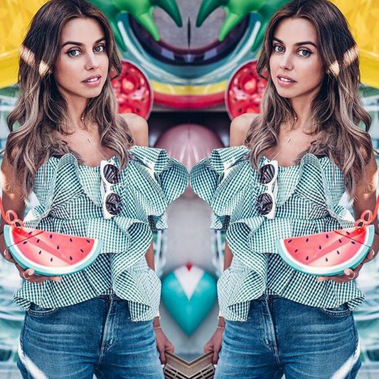 Plaid Ruffles One Shoulder Short Blouse