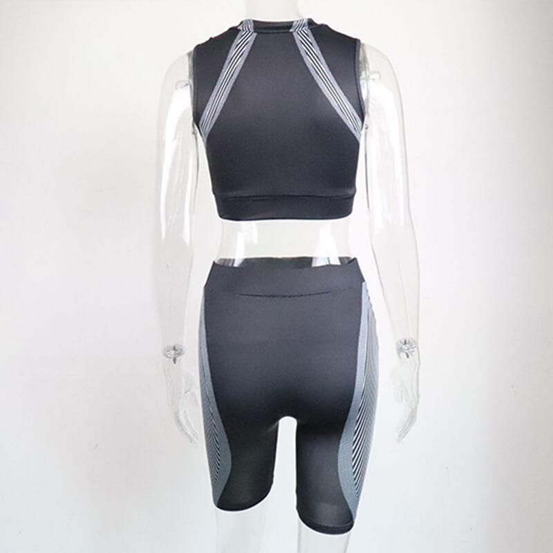 Fashion Black High Neck High Waist Bodycon Two Pieces Set