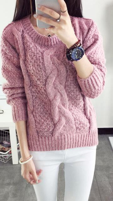 Pull over Loose Pure Color Long Sleeve Sweater