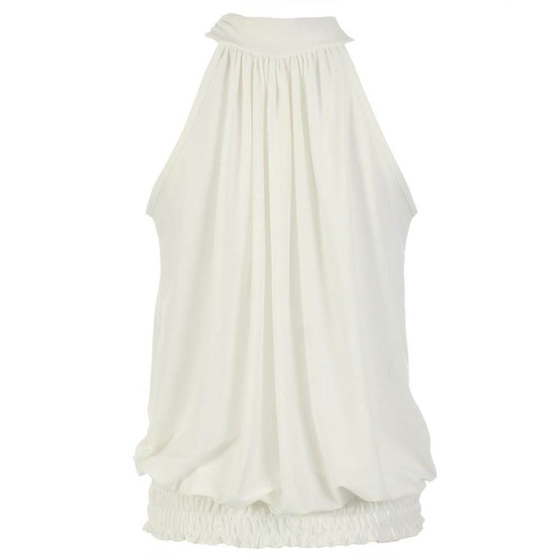 Sexy Pleated Elastic Lace Up Oblique Neck Blouse 