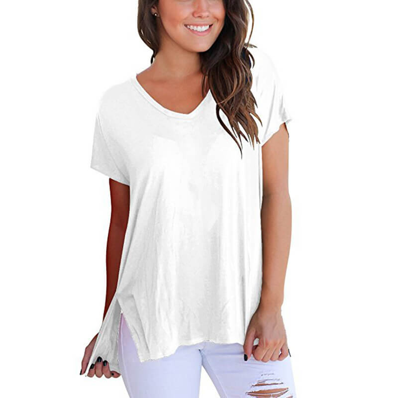 V-neck Loose Pure Color Split Blouse