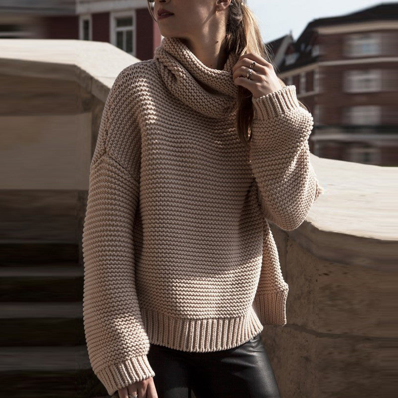 High Collar Pullover Pure Color Knit Sweater - May Your Fashion - 2