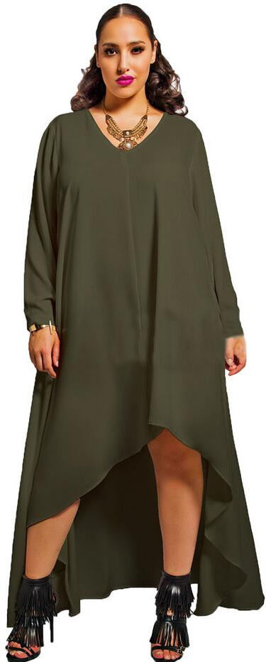 Sexy Plus Size V Neck Long Sleeve Irregular Long Dress