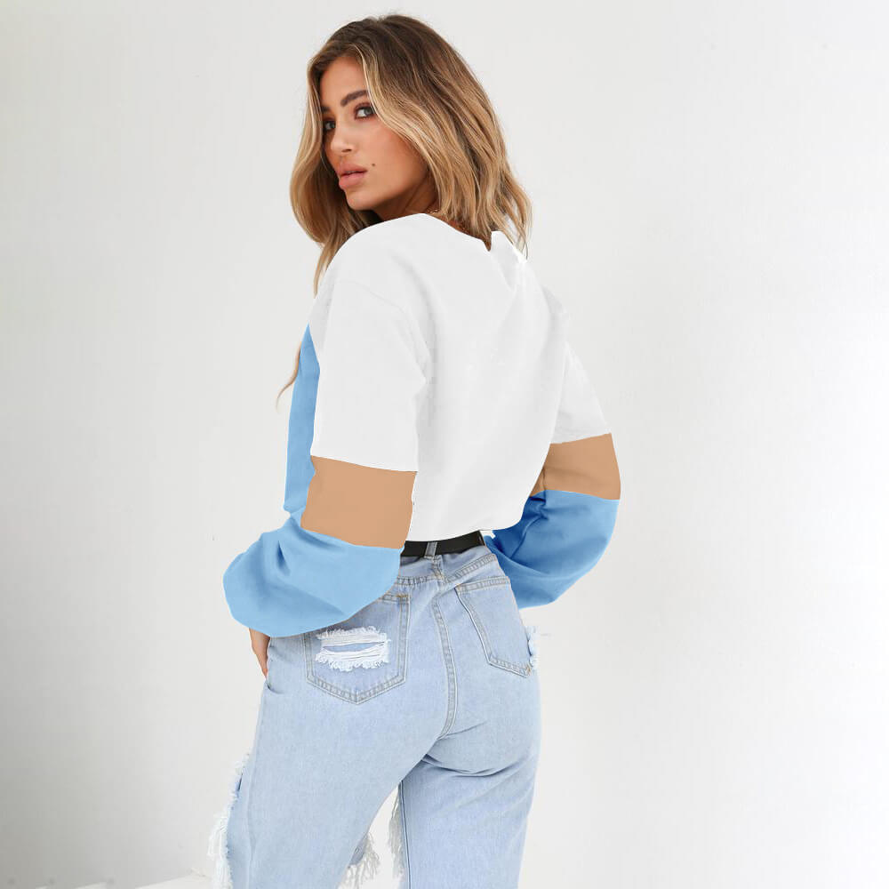 Crew Neck Colorblock Strap Crop Sweatshirts