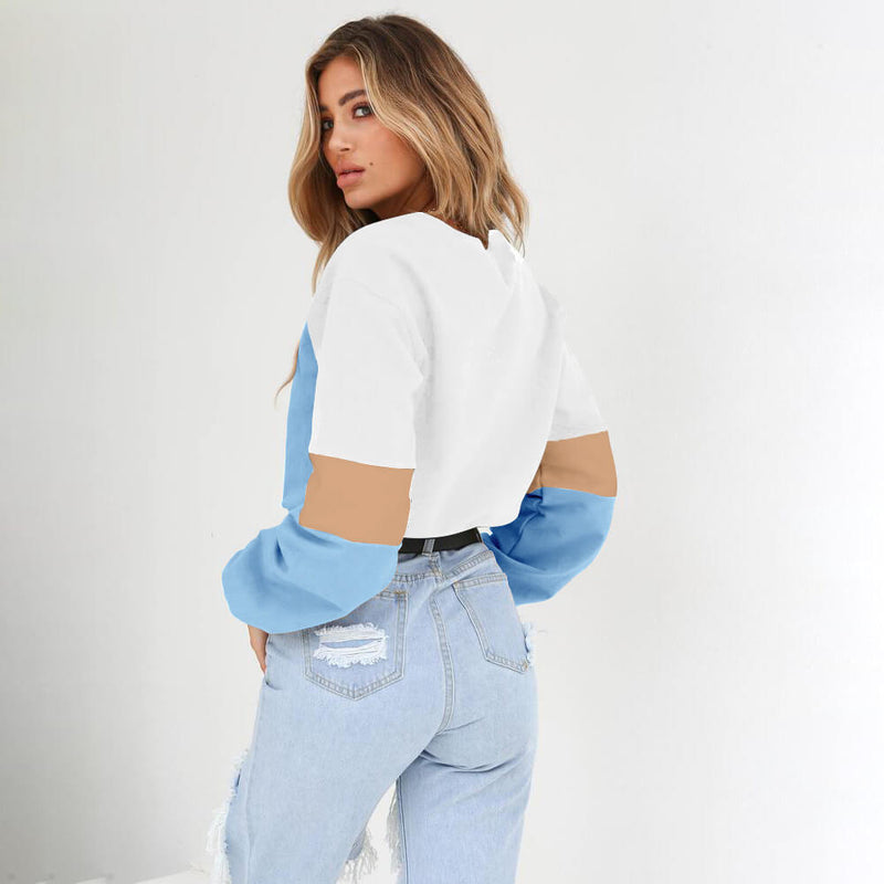 Crew Neck Colorblock Strap Crop Sweatshirts