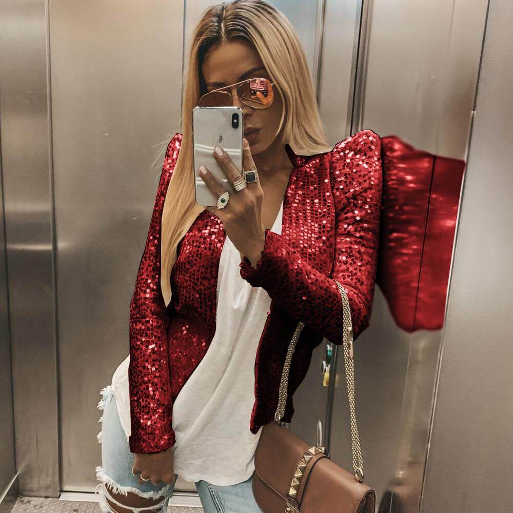 Fashion Open Front Sequins Blazer