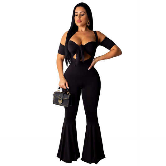 Strapless Crop Top High Waist Bell Bottom Pants Set