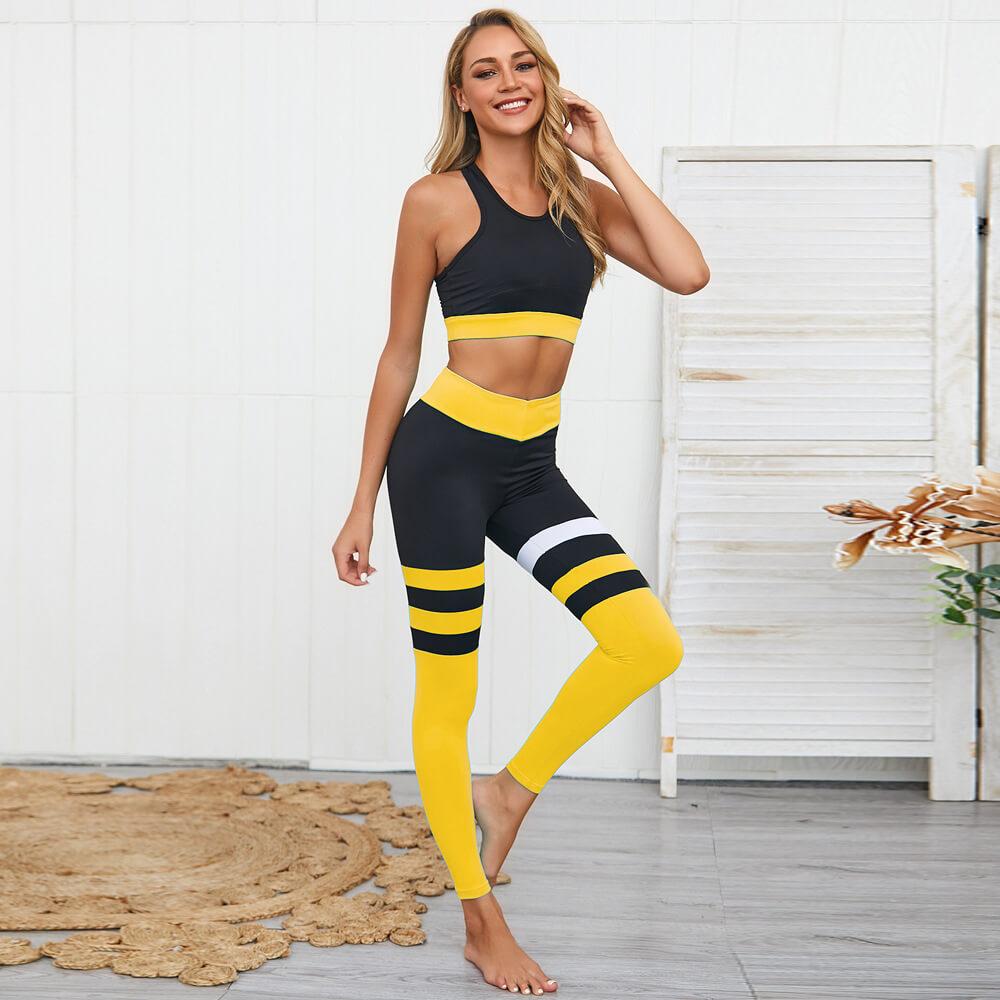 Yoga Stripes Tank Top High Waist Bodycon Skinny Pant Sets