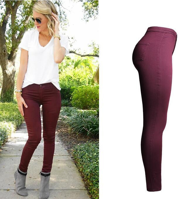 Candy Color High Waist Elastic Long Slim Pants