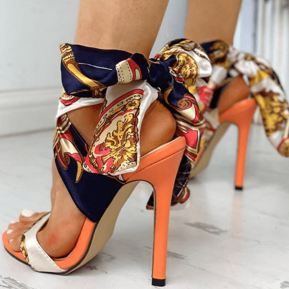 Multicolor Ribbon Strap High Heel Sandals