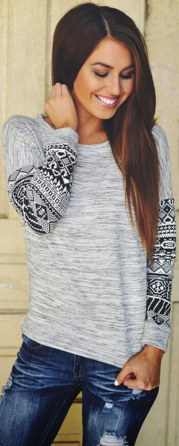 Scoop Geometic Pattern Print Patchwork T-shirt