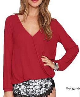 Deep V-neck Long Sleeves Chiffon Plus Size Blouse - May Your Fashion - 4