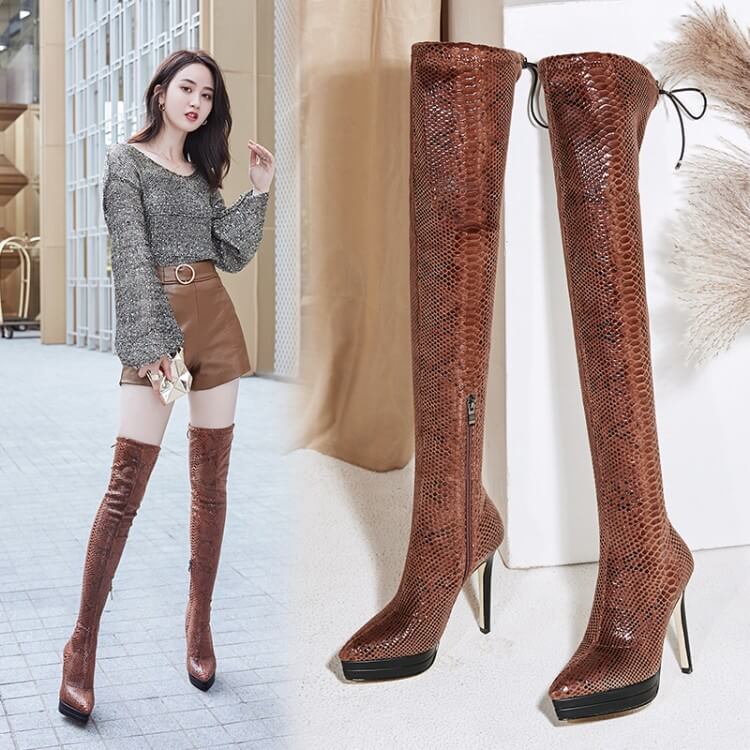 Party Leather Snakeksin Platform Over Knee Boots
