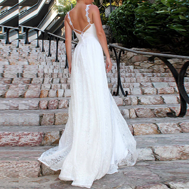 White Lace Sling Backless Dress