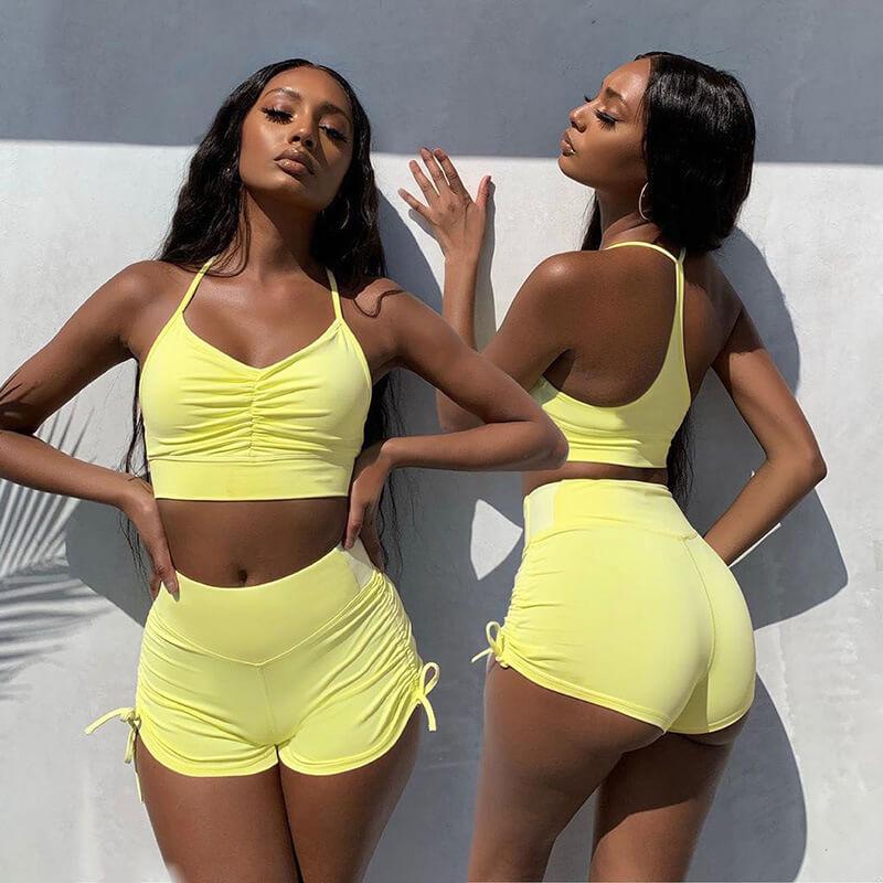 Party Spaghetti Strap Plain High Waist Bodycon Two Pieces Set