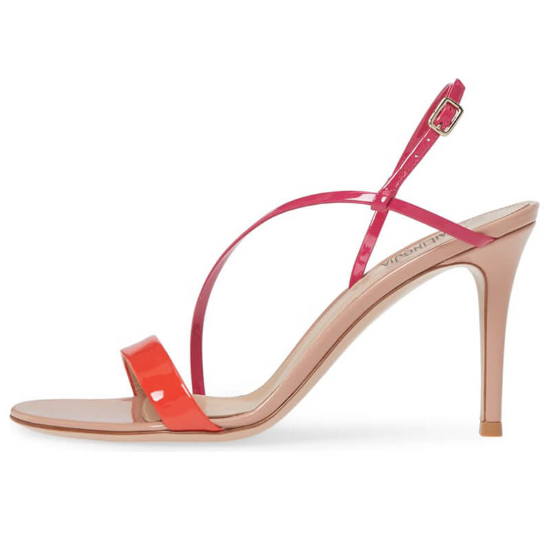 Summer Patent Leather Color Block High Heel Sandals