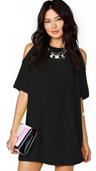Chiffon Hollow O-neck Short Sleeve Short Dress
