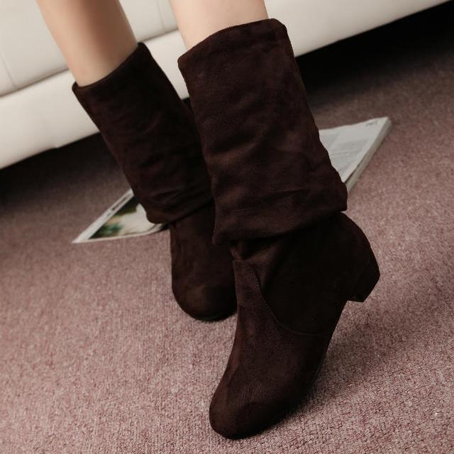 Suede Chunky Heel Round Toe Long Boots