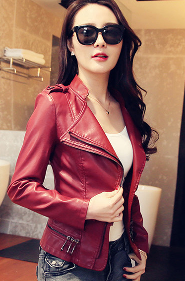 Slim Oblique Zipper Lapel Crop Jacket - May Your Fashion - 4