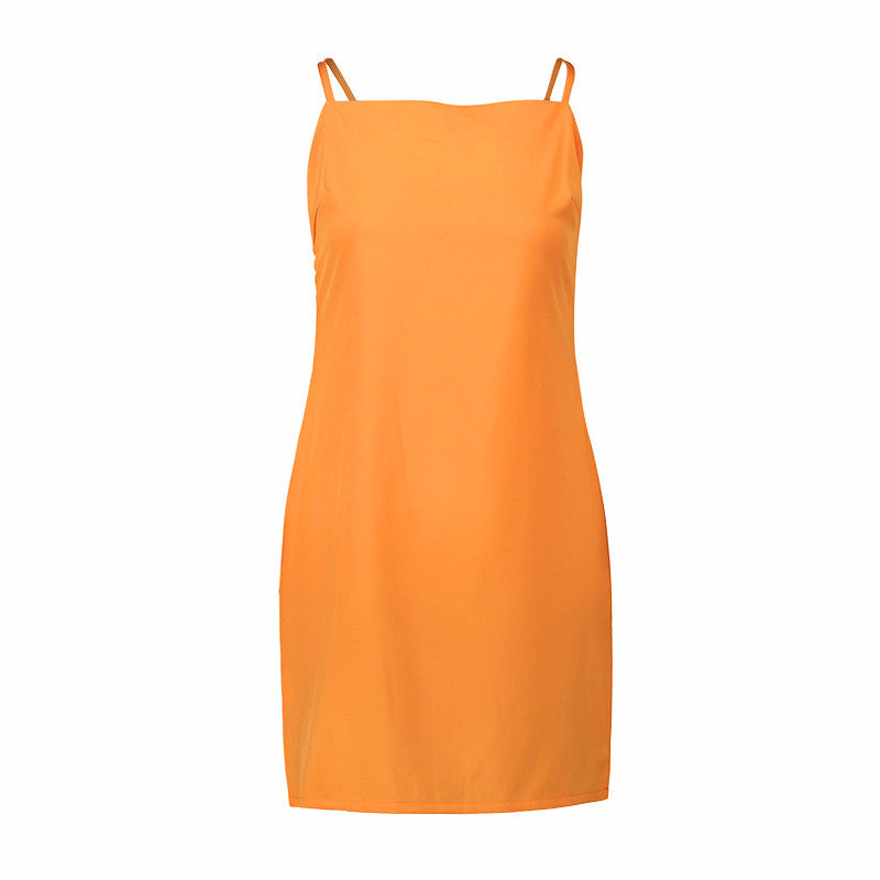 Pure Color Spaghetti Straps Sleeveless Backless Short Dress