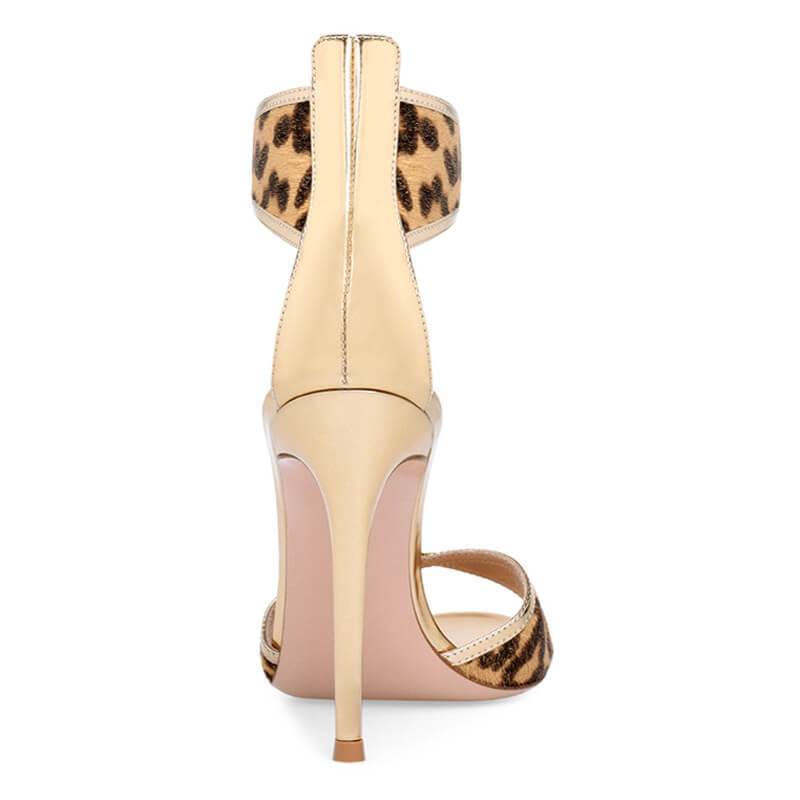 Summer Leopard Open Toe Leather Stiletto Heel Sandals