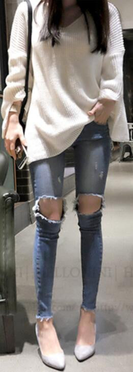 Loose Splitting V Neck Loose Sweater