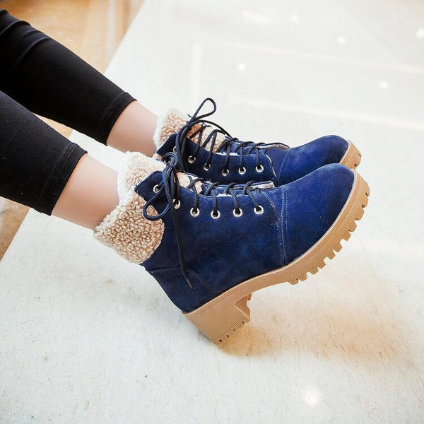 Platform Chunky Heel Lace Up Suede Ankle Boots