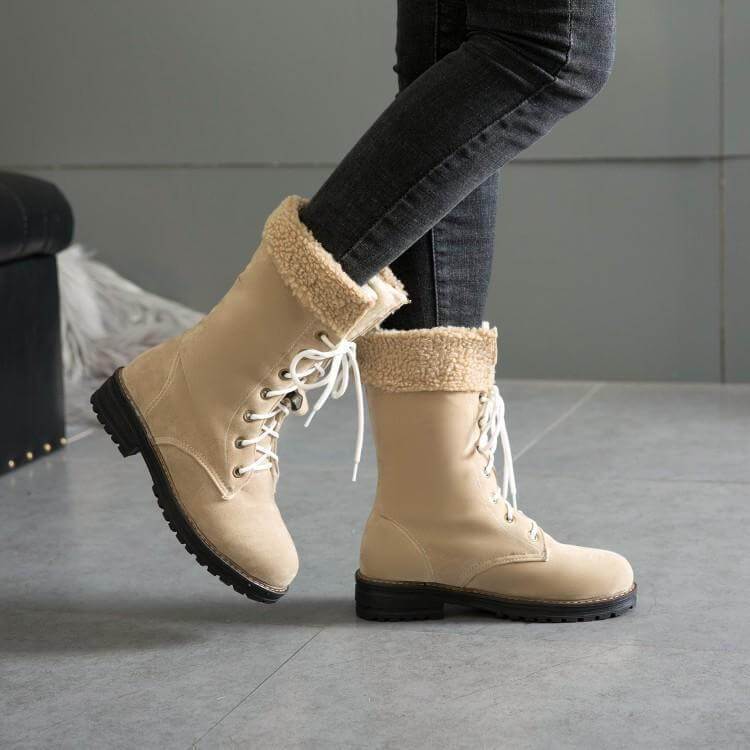 Lace Up Chunky Heel Suede Calf Boots