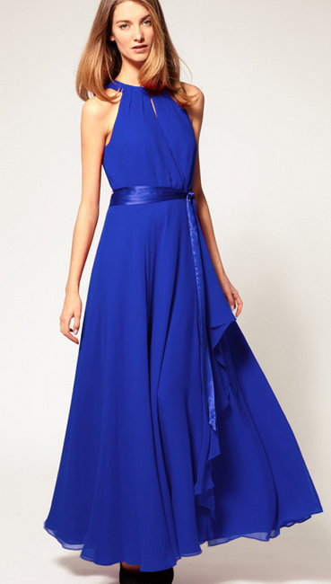 Chiffon Pure Color O-neck Irregular Sleeveless Long Dress - May Your Fashion - 1