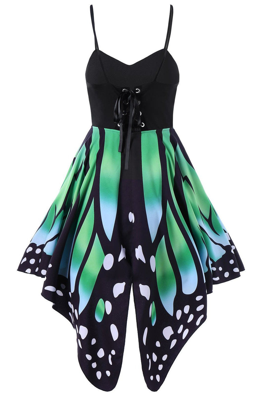 Patchwork Print Spaghetti Straps Butterfly Short Dress