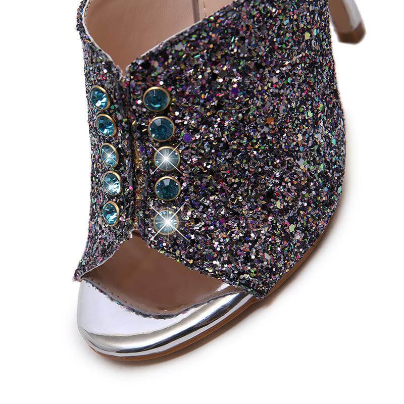 Fashion Silver Rhinestone Peep Toe High Heel Sandals
