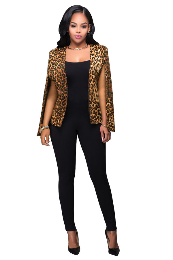 Leopard Cape Sleeveless Short Blazer