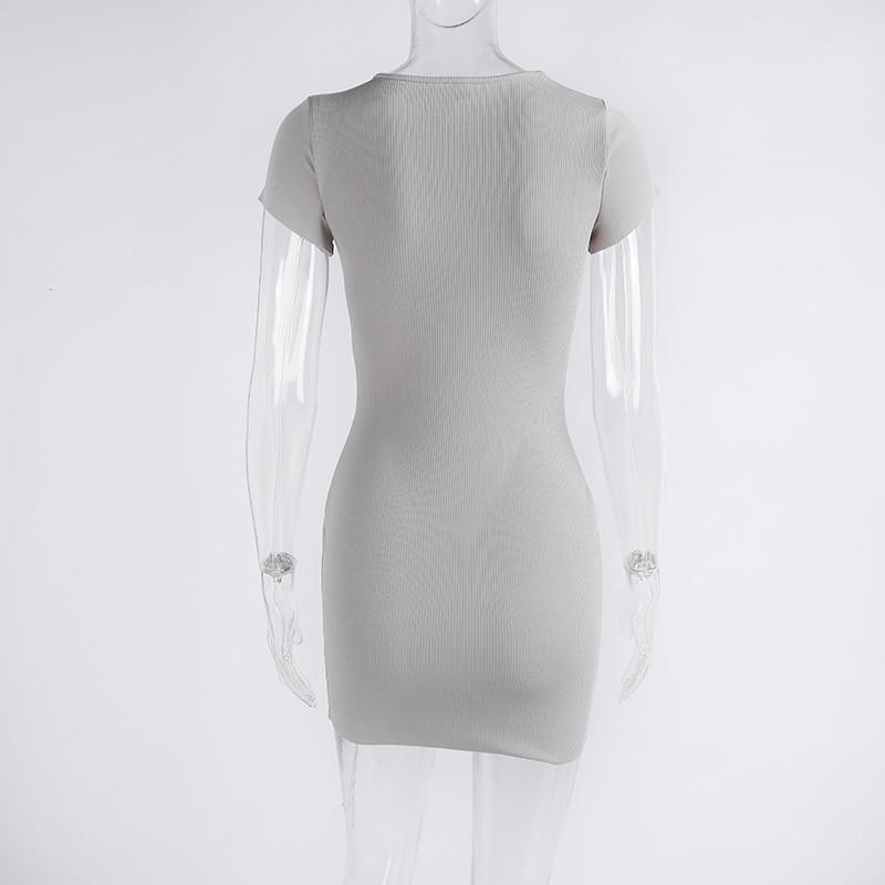 Pure Color Short Sleeves Straps Short Dress